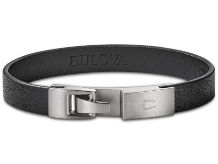 Bulova J96BO19L Leather Bracelet in Stainless Steel Men Jewelry on Sale