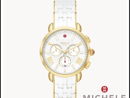 Michele Sporty Sport Sail White and Gold Tone Silicone Wrapped Watch for Women Hot on Sale