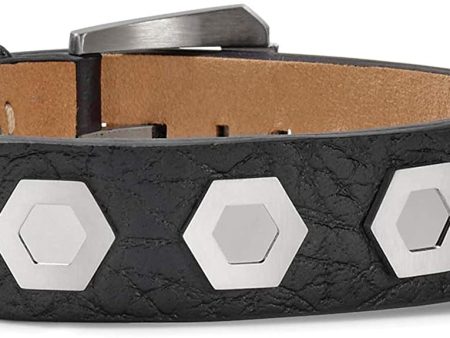 Bulova J96B011 Precisionist Black Leather Belt-Strap Bracelet with Iconic Precisionist Bolt Studs Men Jewelry Online