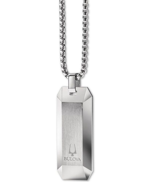 Bulova J96N001 Carbon Fiber Dog Tag Pendant Necklace in Stainless Steel, 26  + 2  Extender Men Jewelry For Sale