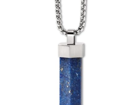 Bulova J96N006 Faceted Lapis Pendant Necklace in Stainless Steel; 26  + 2  Extender Men Jewelry For Sale