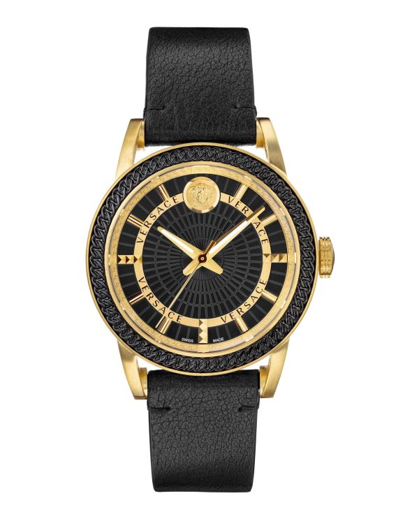 Versace VEPO00320 Code Black Leather Strap Men Watches Online