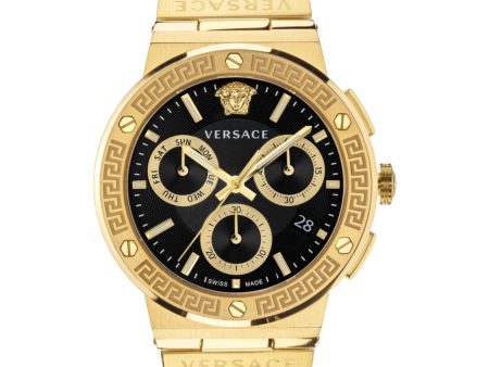 Versace VEZ900421 Greca Logo Chronograph Gold Stainless Steel Strap Men Watches on Sale