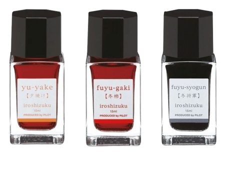 Pilot Iroshizuku 3 Colour Ink Bottle Set - Fuyugaki + Fuyusyogun + Yuyake (15ml) For Sale