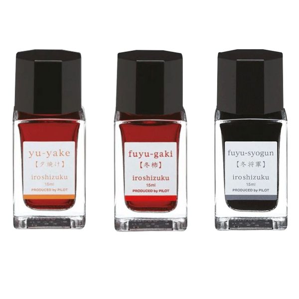 Pilot Iroshizuku 3 Colour Ink Bottle Set - Fuyugaki + Fuyusyogun + Yuyake (15ml) For Sale