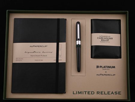 Platinum Gift Set - Plaisir Black Fountain Pen + myPAPERCLIP Black Notebook + myPAPERCLIP Black Card Holder Wallet Online Hot Sale