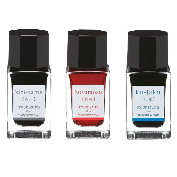 Pilot Iroshizuku 3 Colour Ink Bottle Set - Kirisame + Kosumosu + Kujaku (15ml) Fashion